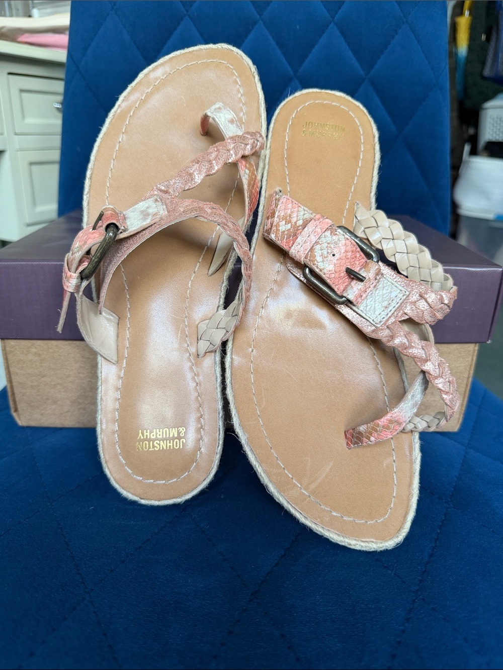 Johnston & Murphy rust Braided Leather Sandals